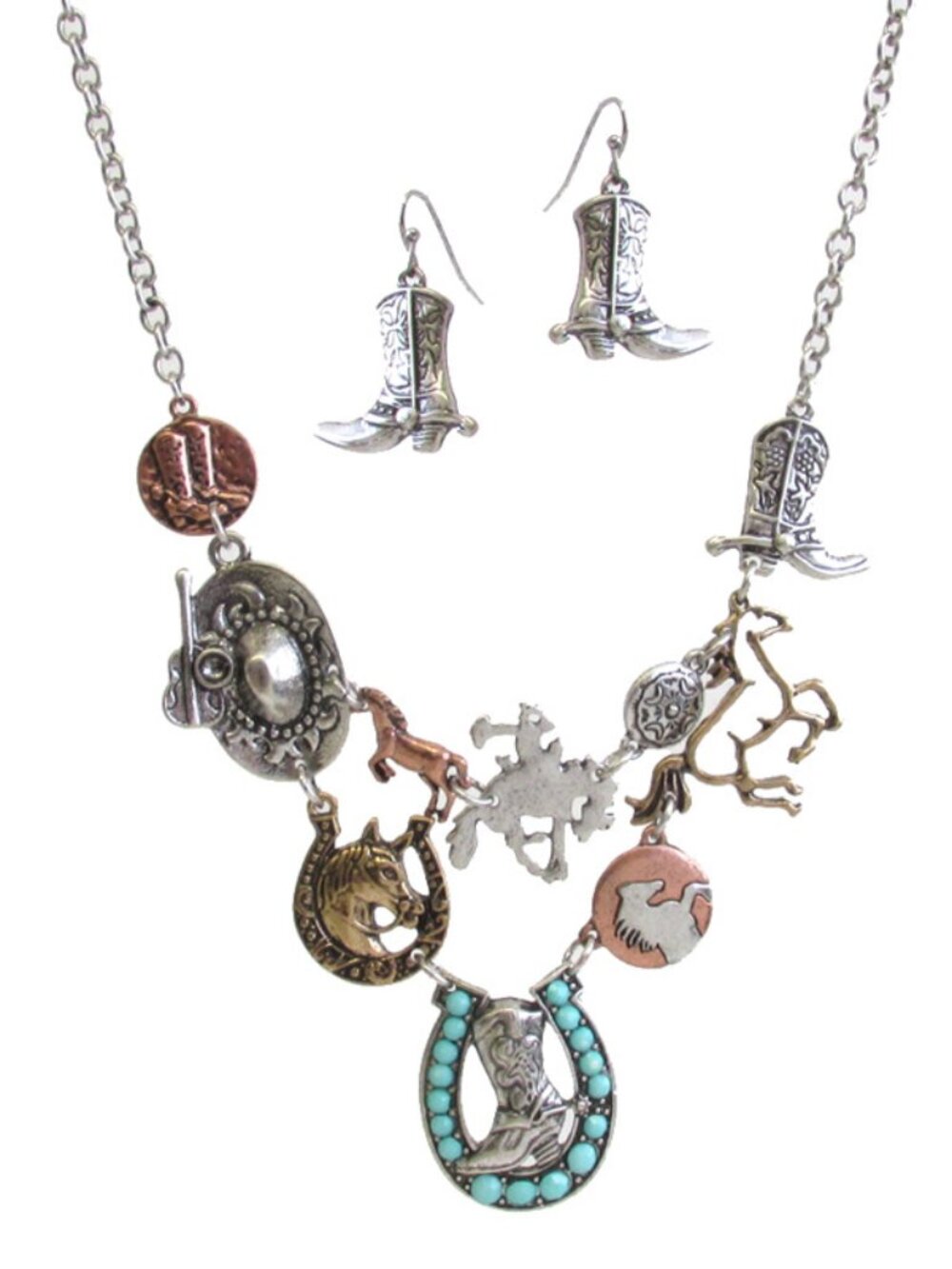 Western Boho Horse Charm Necklace & Earrings SET - NEW - Cowgirl Jewelry - Picture 4 of 5